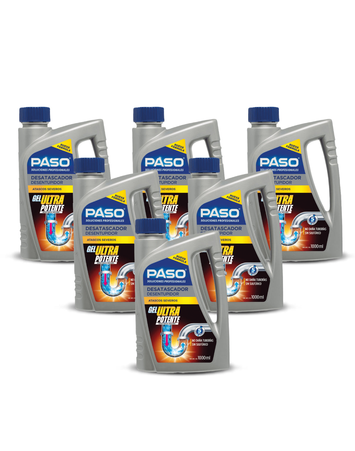 Paso Desatascador Gel Atascos Severos 6 x 1 L - Puntolimpieza